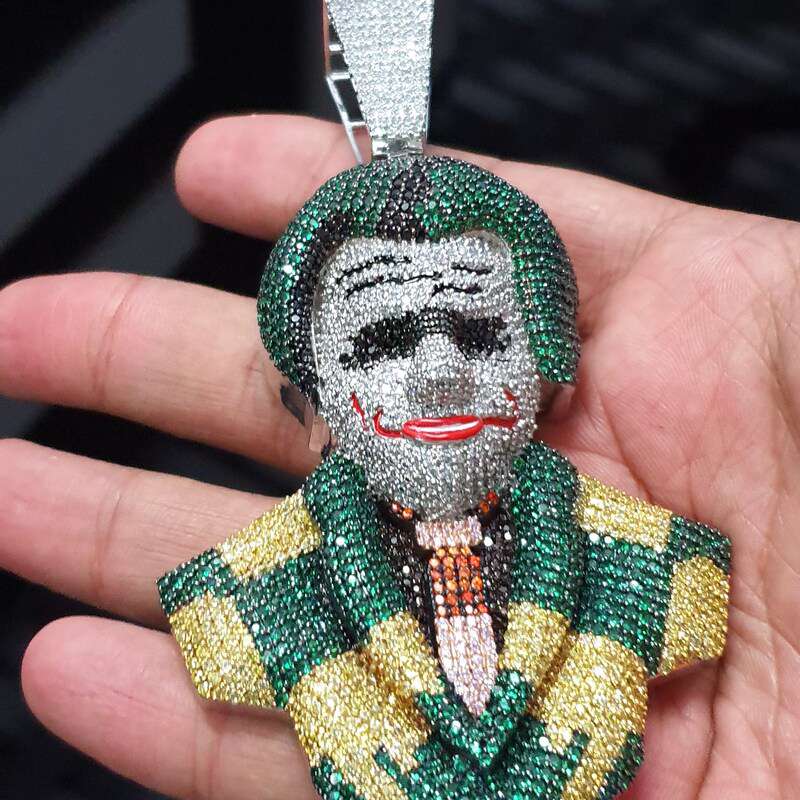 Fully Iced Out Joker Style Multi Color Pendant