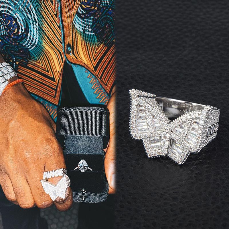 Baguette Micro Pave Butterfly Ring