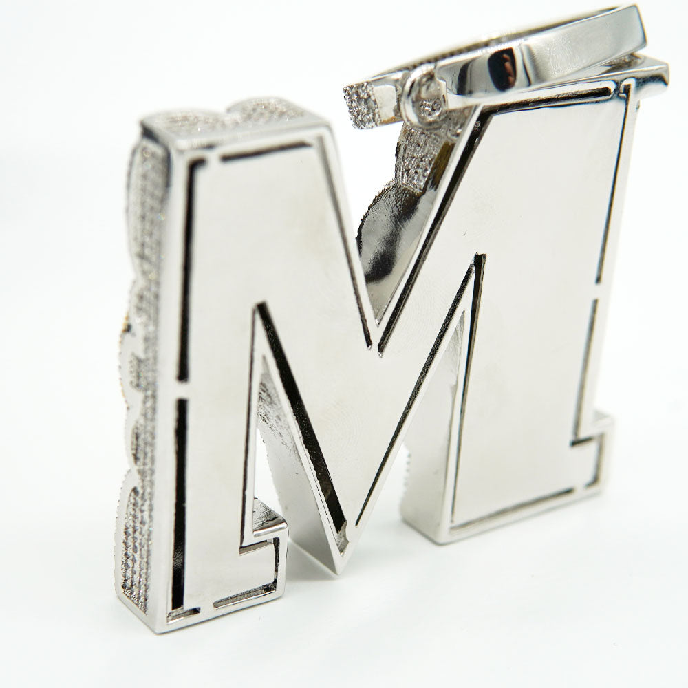 Fully iced daisy M letter pendant