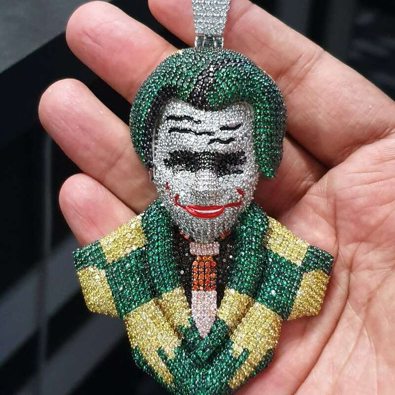 Fully Iced Out Joker Style Multi Color Pendant