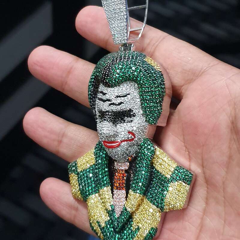 Fully Iced Out Joker Style Multi Color Pendant