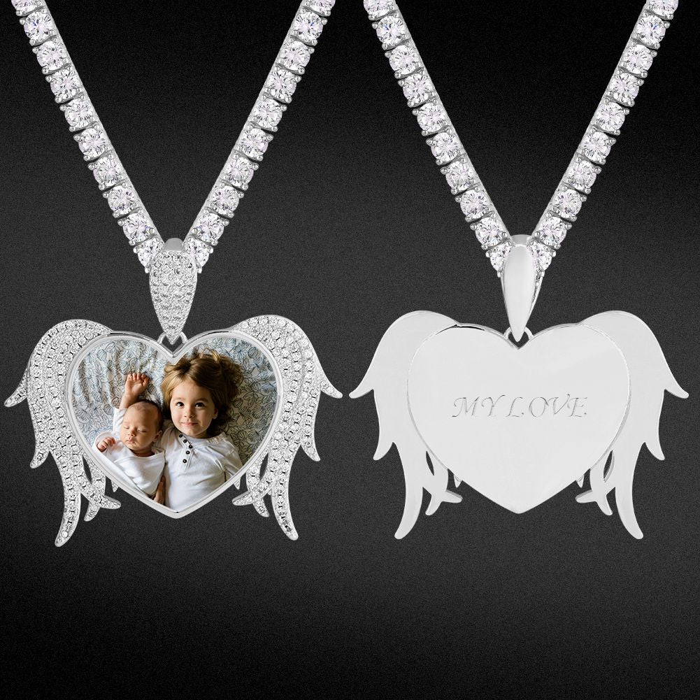 Angel Wings Heart Photo Pendant