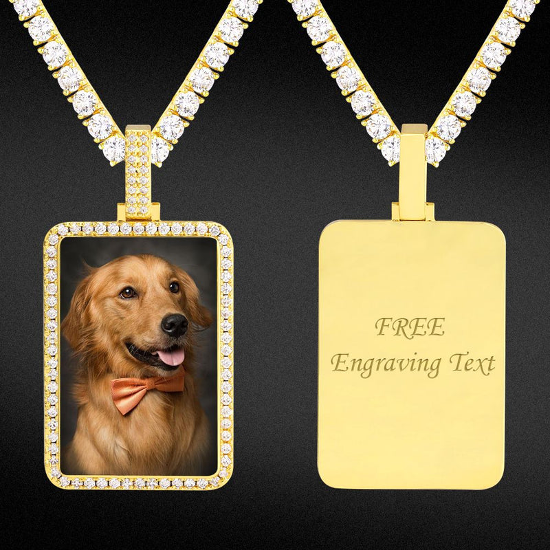 Iced Out Dog Tag Picture Necklace