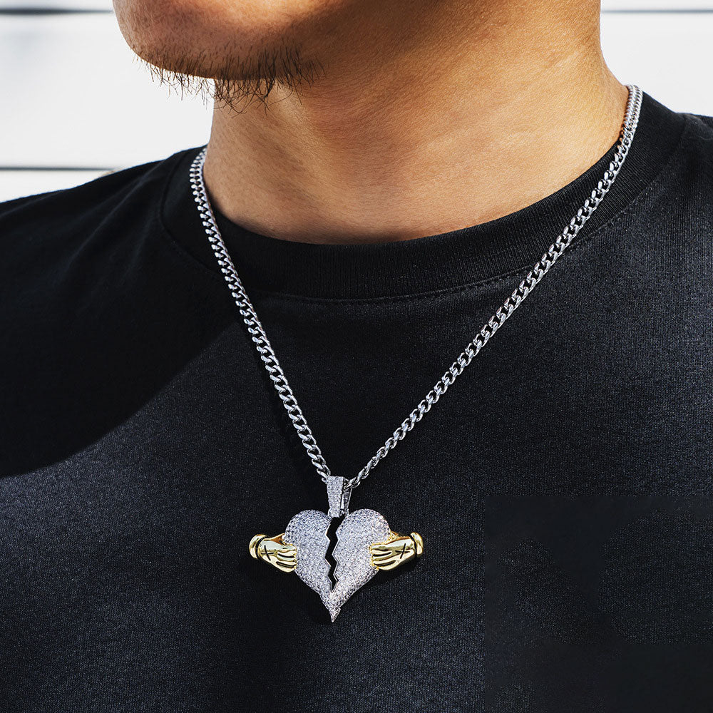 broken heart iced out pendant