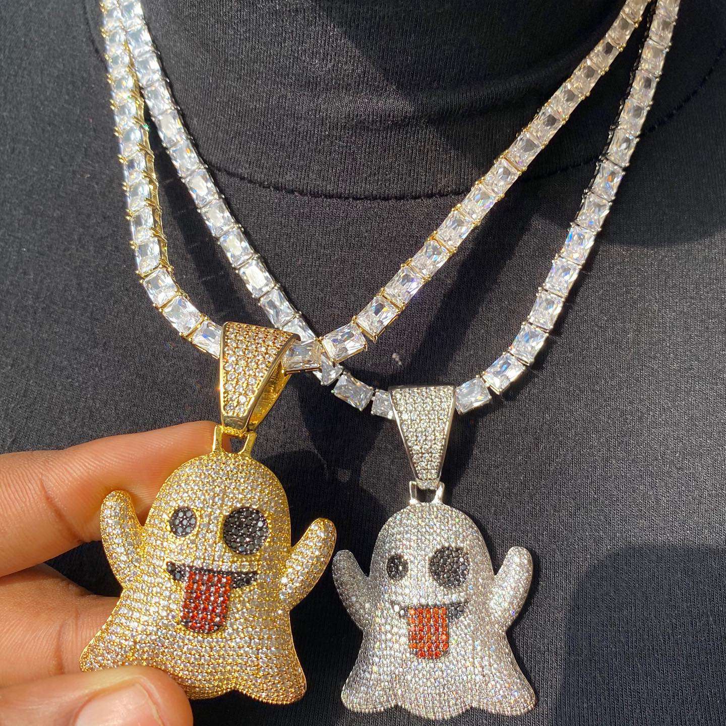 Iced Out Ghost Emoji Pendant