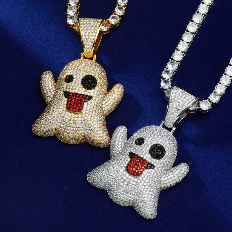 Iced Out Ghost Emoji Pendant