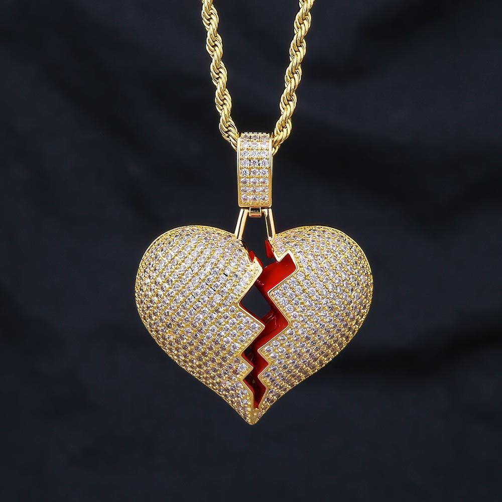 broken heart pendant iced out