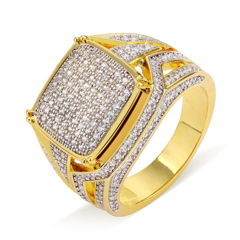 The Wealthy® - Square Shape Paved Gold Ring