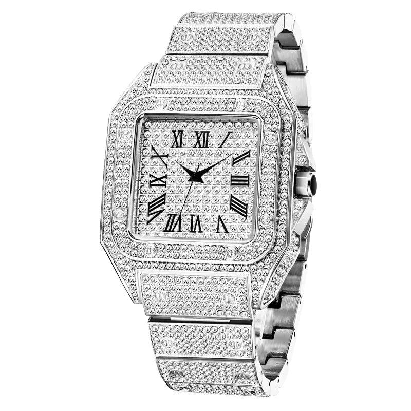 silver iced out watch