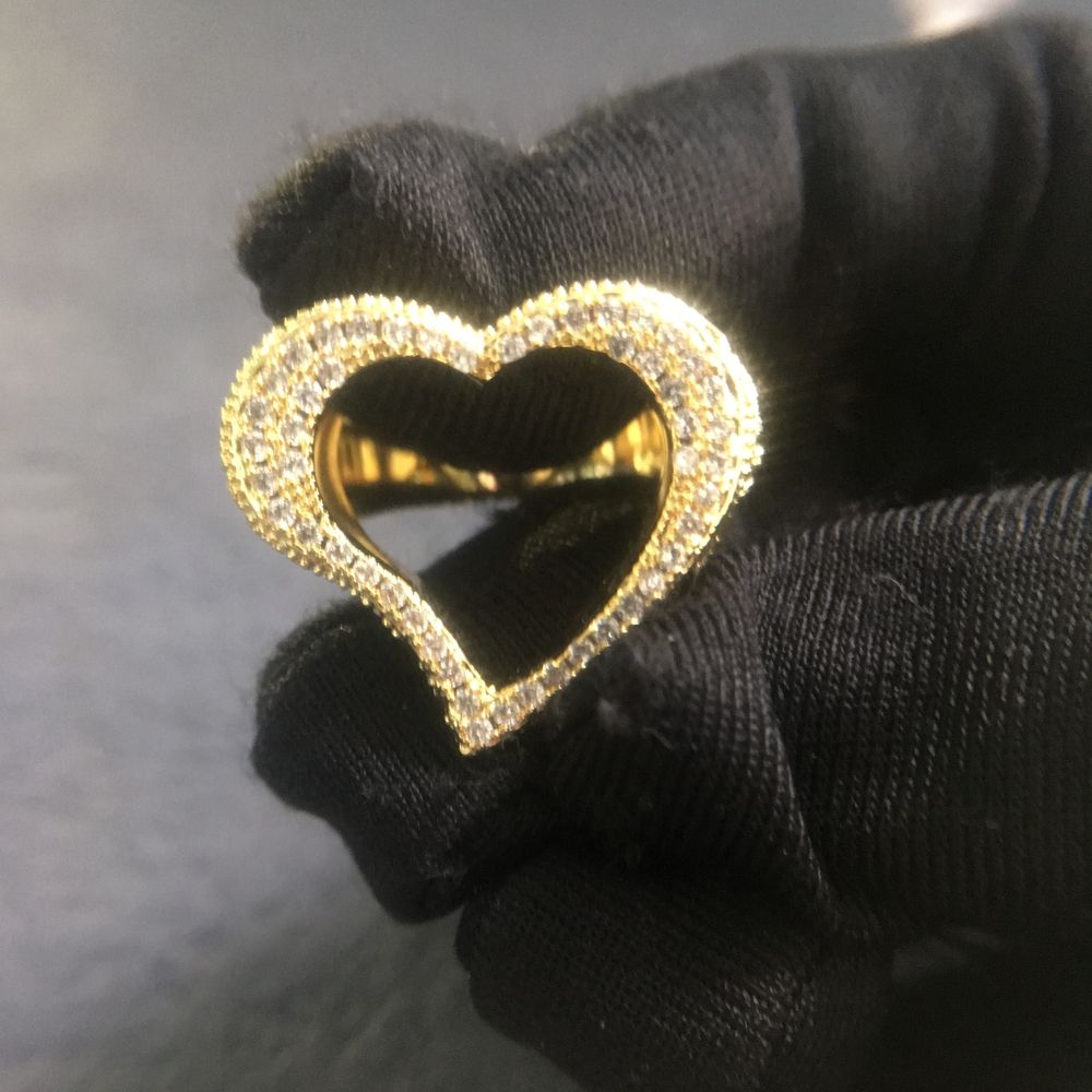 Gold Hollow Heart Ring for Rappers