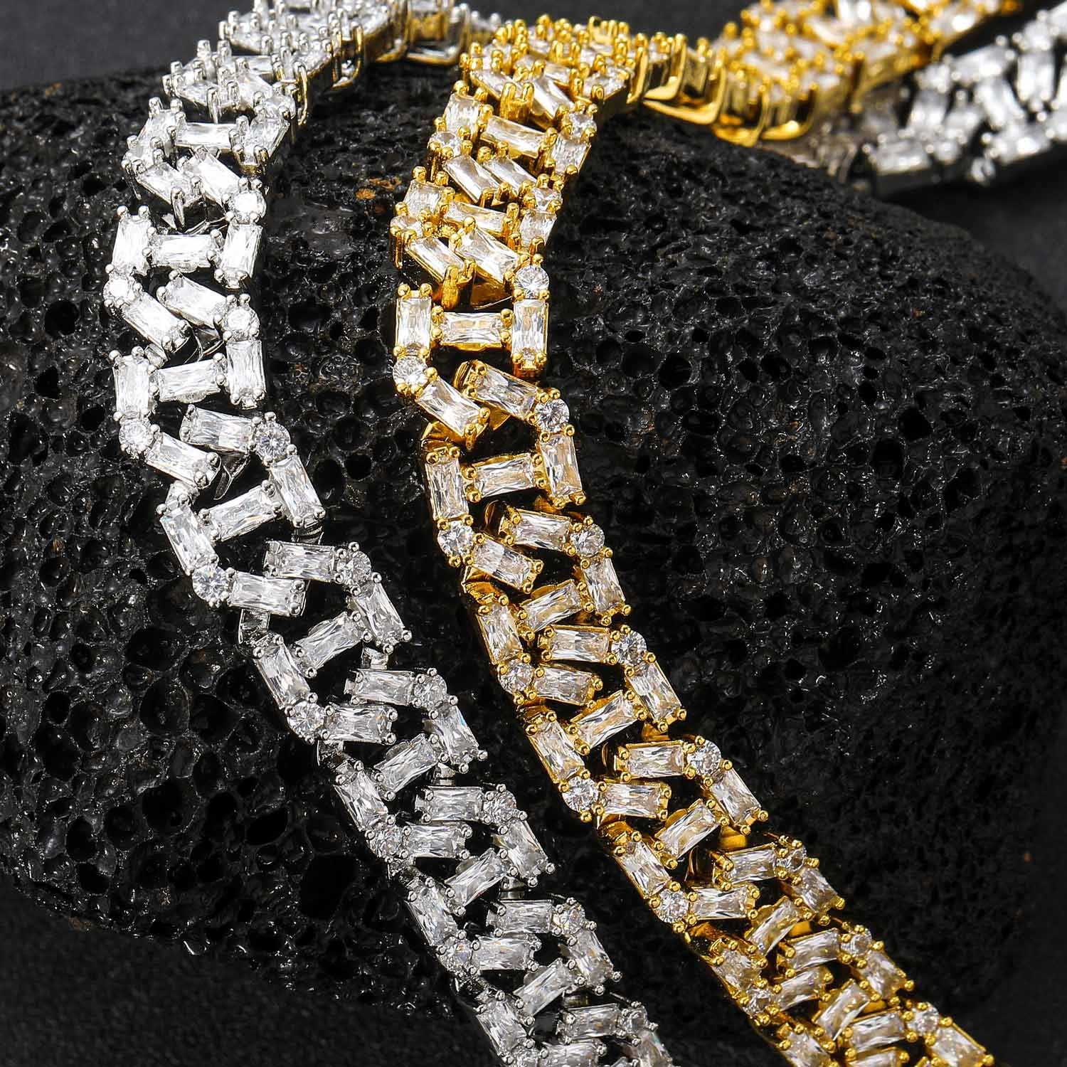 13mm Baguette Diamond Cuban Bracelet For Men