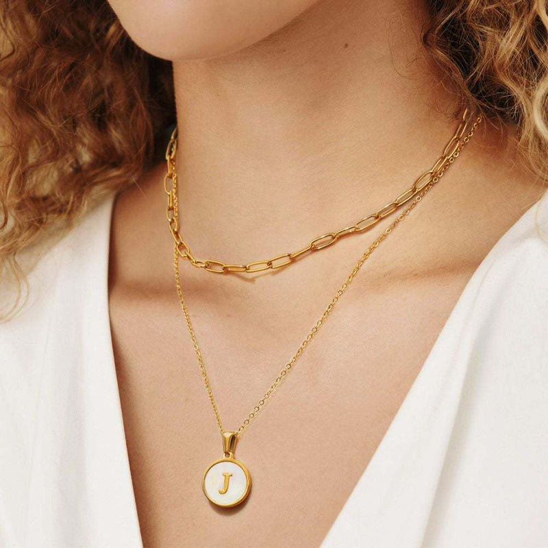 Pearl Initial Coin Pendant Necklace