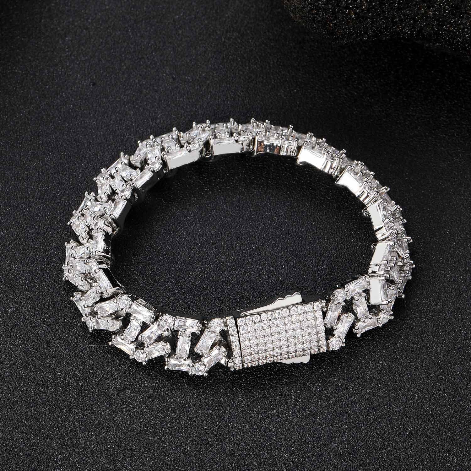 13mm Baguette Diamond Cuban Bracelet For Men