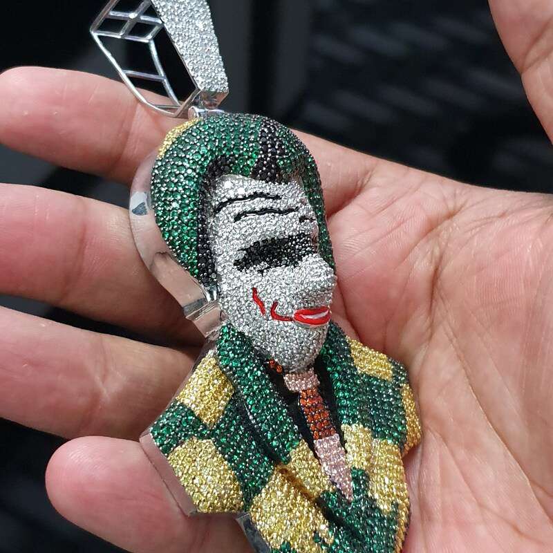 Fully Iced Out Joker Style Multi Color Pendant
