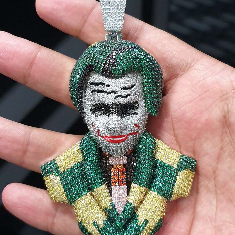 Fully Iced Out Joker Style Multi Color Pendant