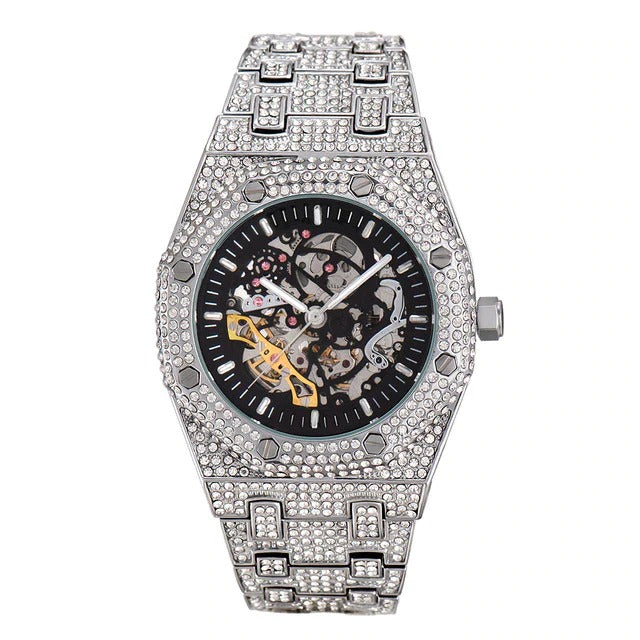 iced out skeleton watch