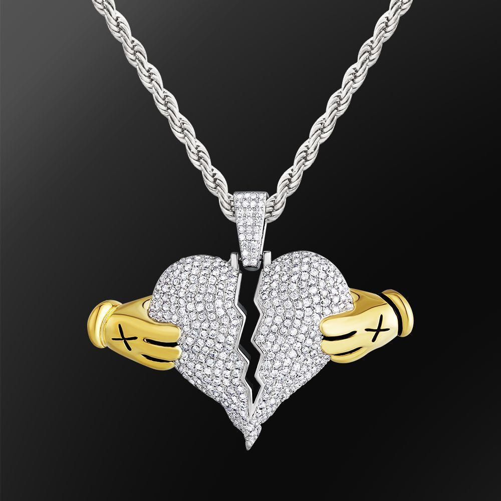 broken heart pendant iced out